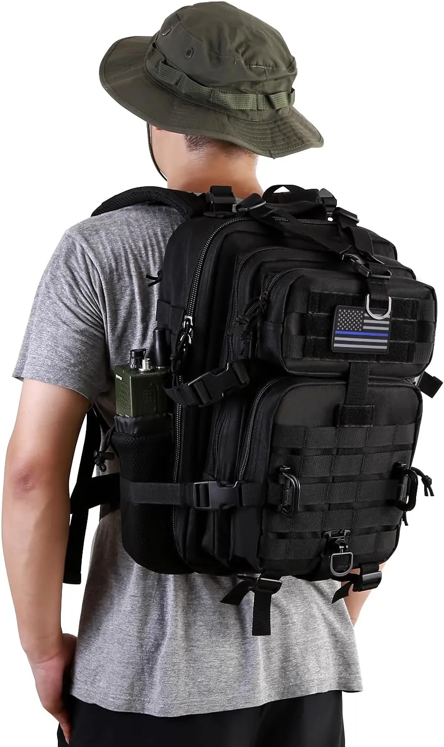 30L MOLLE Assault Pack, Tactical Backpack Military Army Camping Rucksack with Bottle Holder, 3-Day Pack, Black