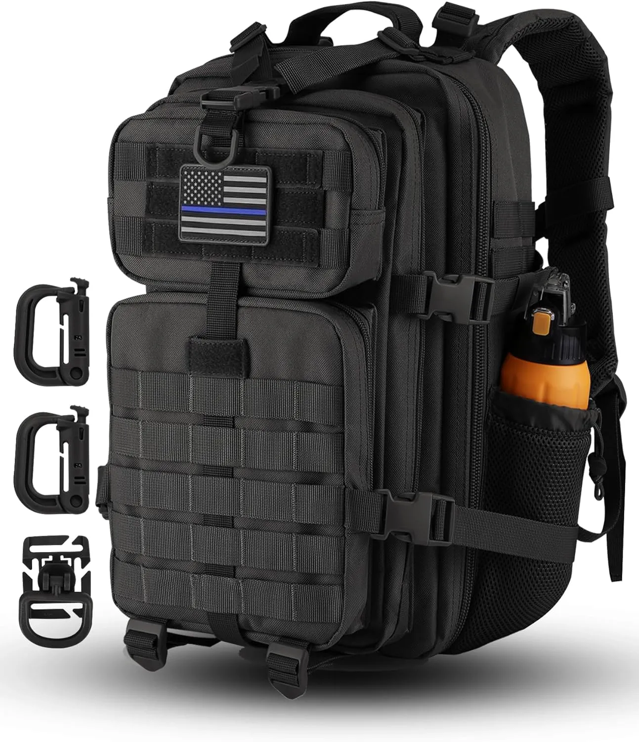 30L MOLLE Assault Pack, Tactical Backpack Military Army Camping Rucksack with Bottle Holder, 3-Day Pack, Black