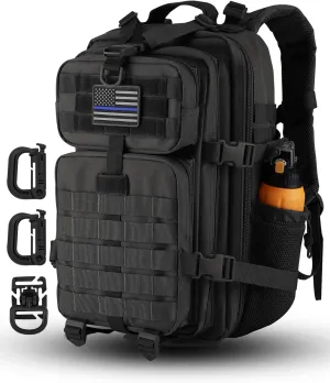 30L MOLLE Assault Pack, Tactical Backpack Military Army Camping Rucksack with Bottle Holder, 3-Day Pack, Black
