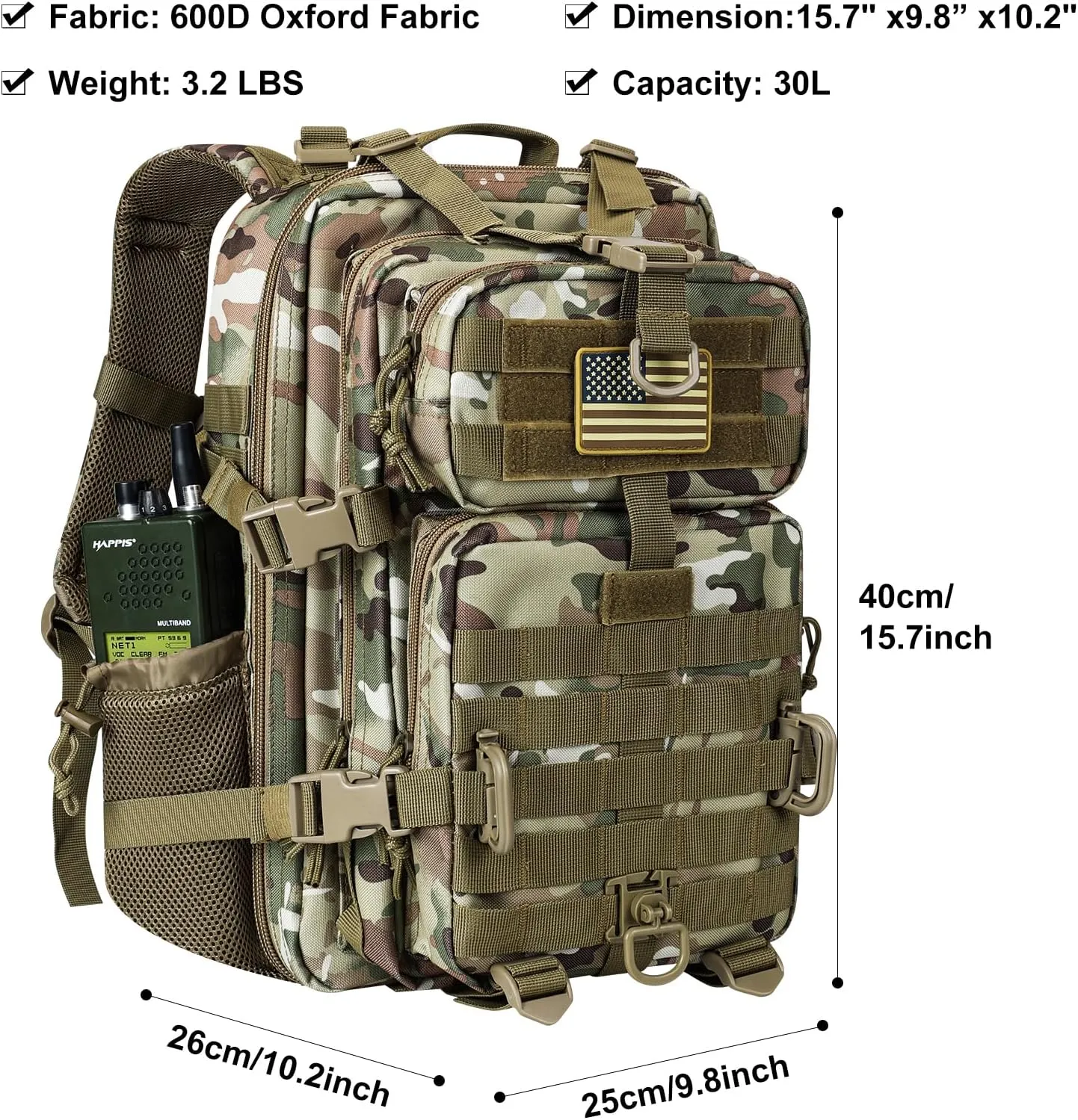 30L MOLLE Assault Pack, Tactical Backpack Military Army Camping Rucksack with Bottle Holder, 3-Day Pack, CP