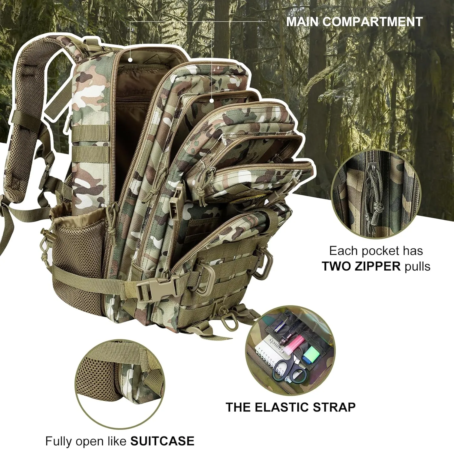 30L MOLLE Assault Pack, Tactical Backpack Military Army Camping Rucksack with Bottle Holder, 3-Day Pack, CP
