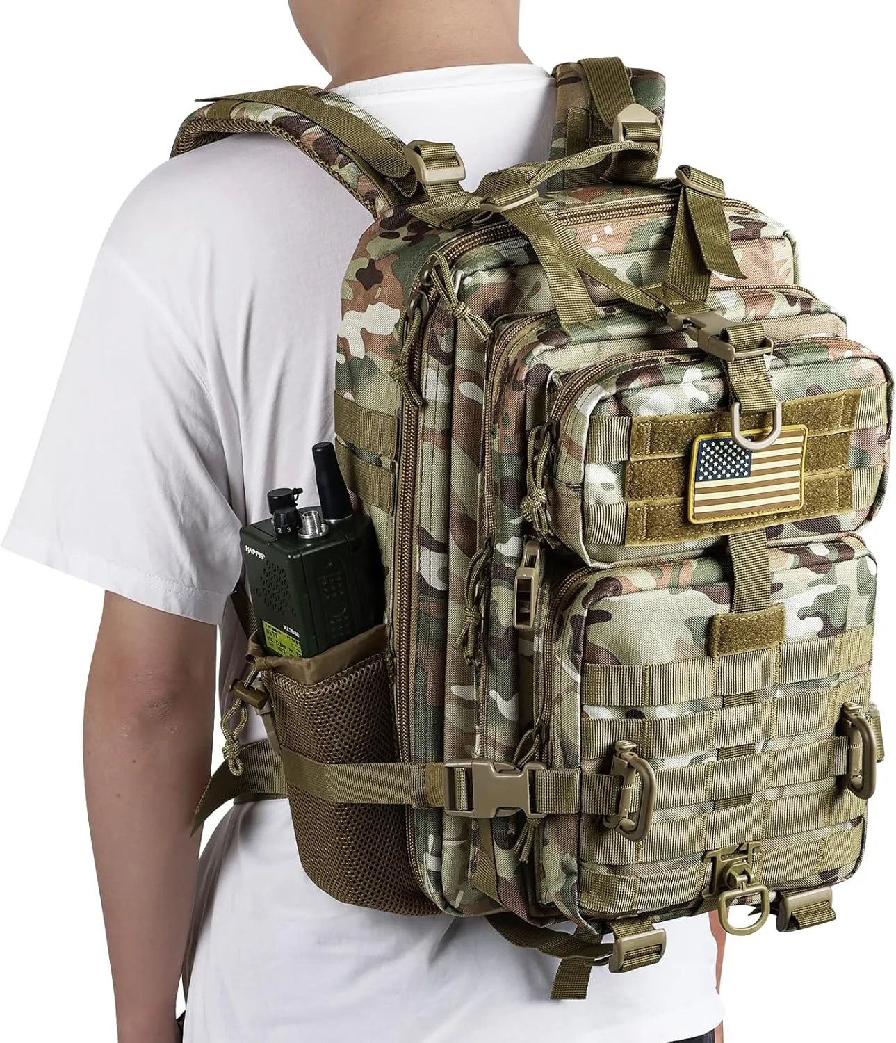 30L MOLLE Assault Pack, Tactical Backpack Military Army Camping Rucksack with Bottle Holder, 3-Day Pack, CP