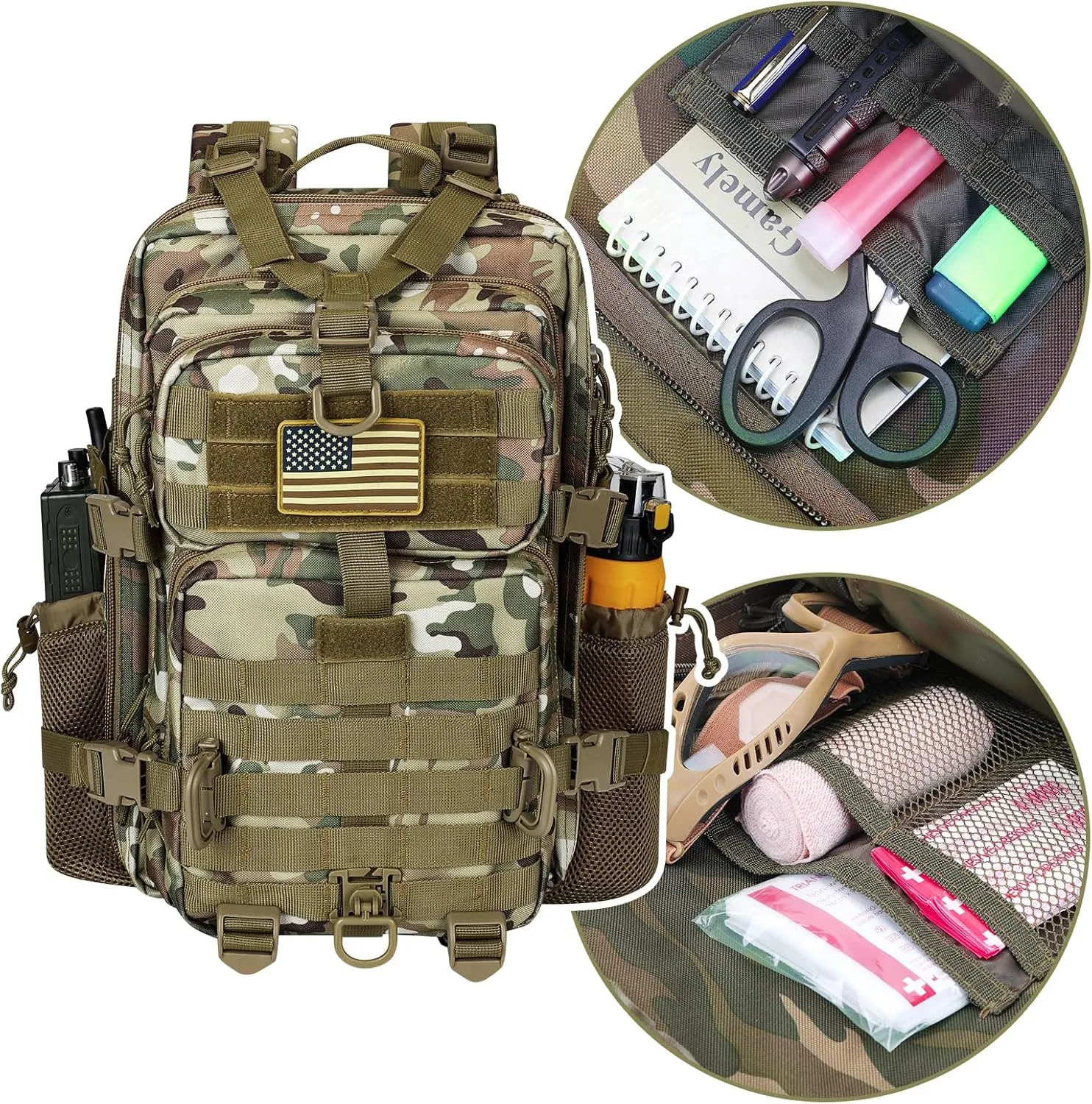 30L MOLLE Assault Pack, Tactical Backpack Military Army Camping Rucksack with Bottle Holder, 3-Day Pack, CP