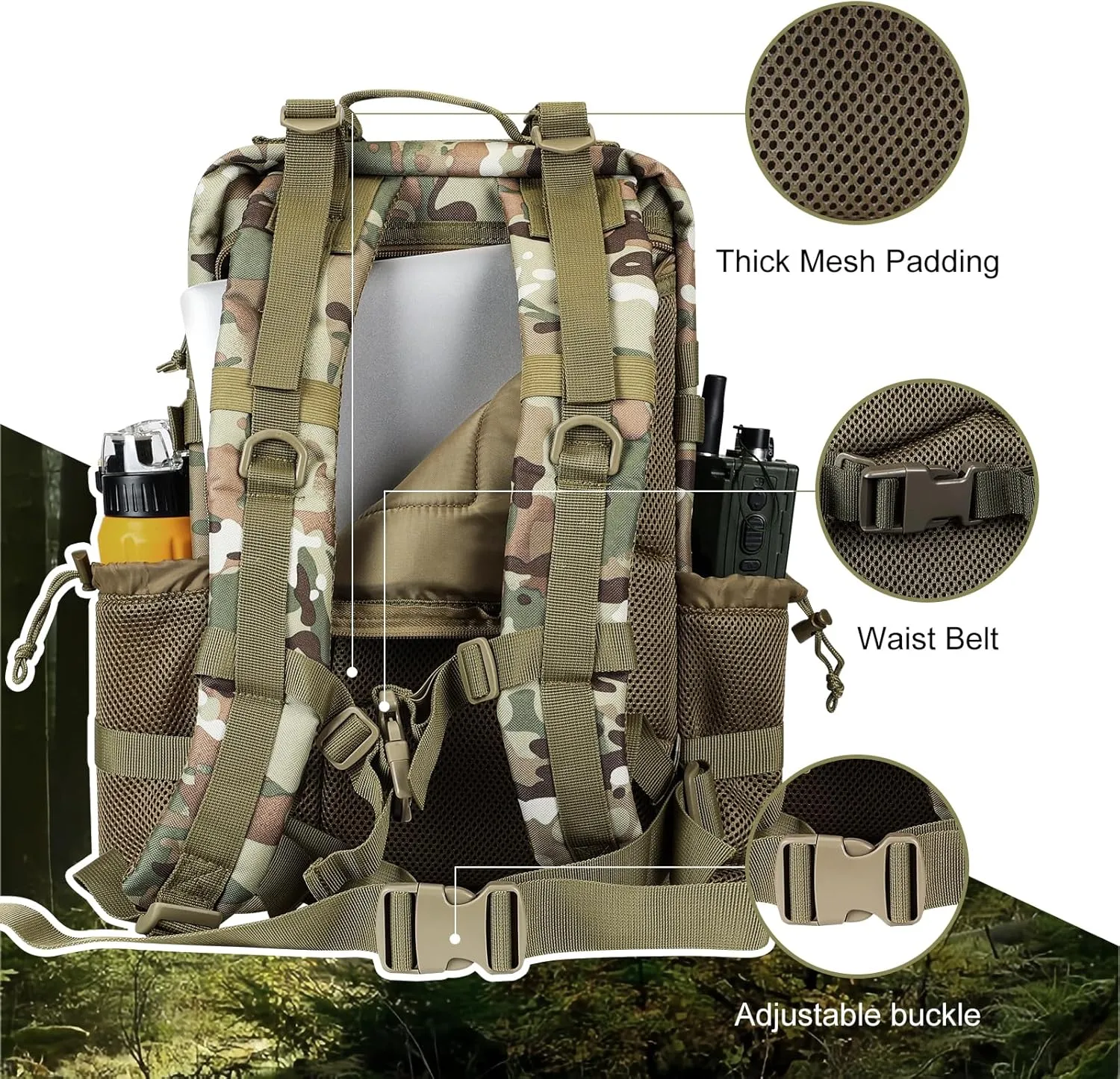 30L MOLLE Assault Pack, Tactical Backpack Military Army Camping Rucksack with Bottle Holder, 3-Day Pack, CP
