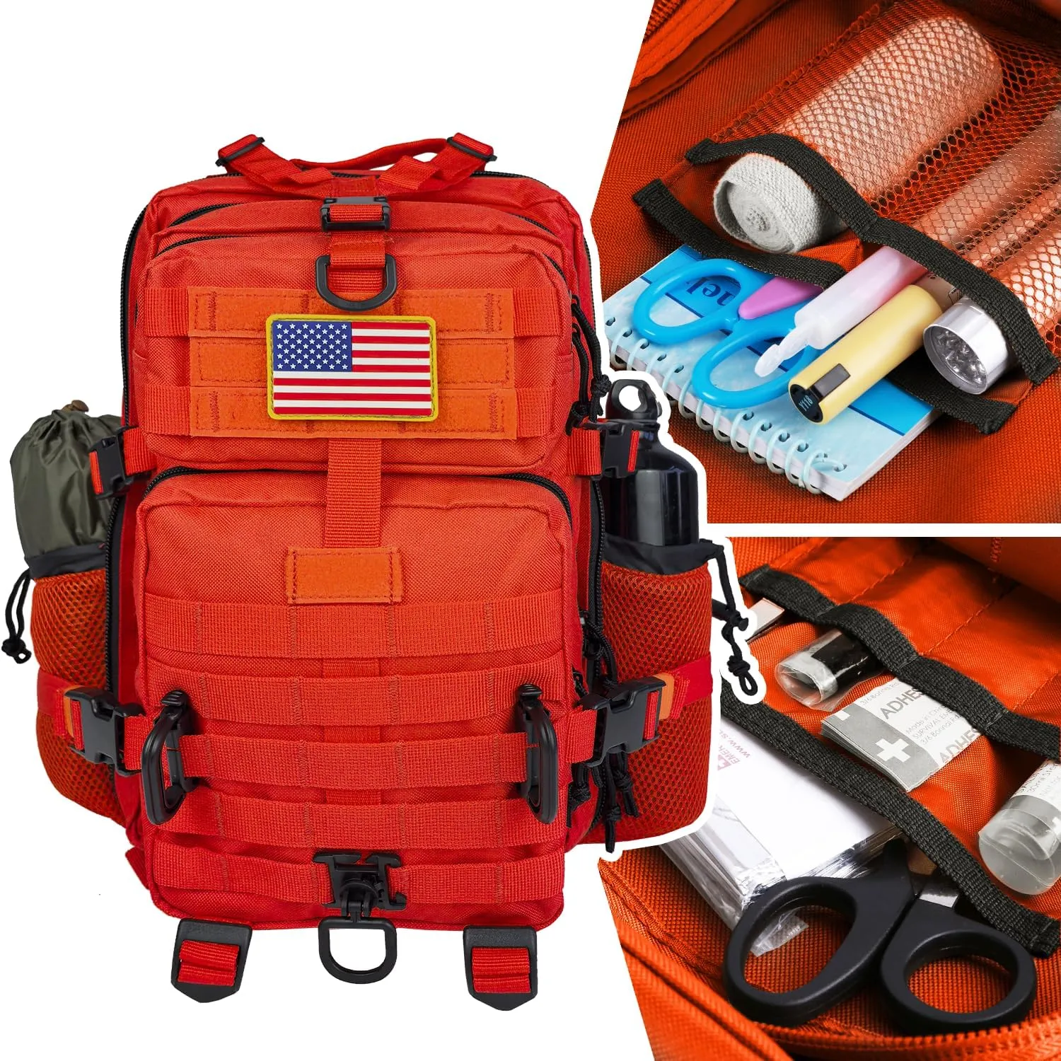 30L MOLLE Assault Pack, Tactical Backpack Military Army Camping Rucksack with Bottle Holder, 3-Day Pack, Orange