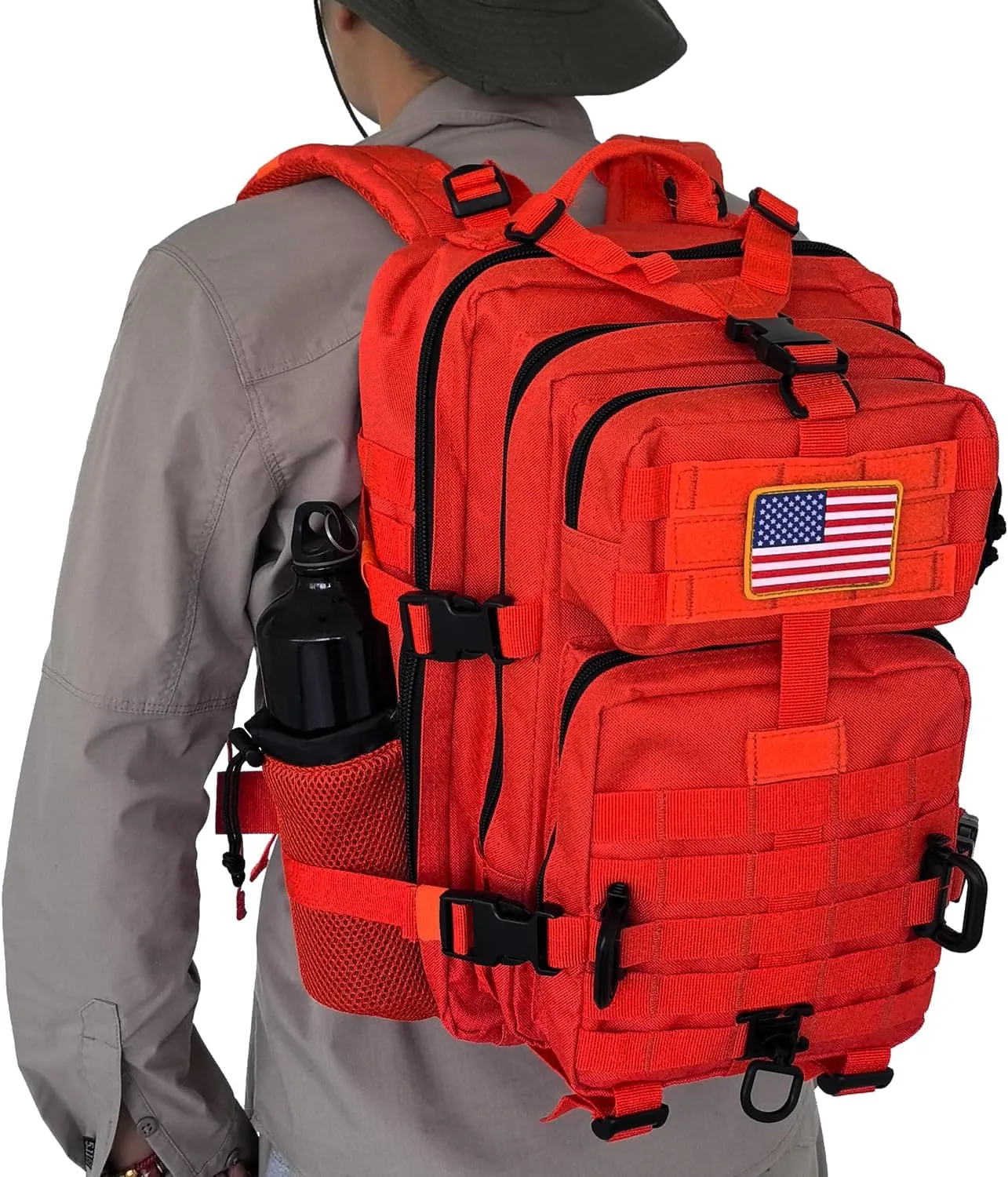 30L MOLLE Assault Pack, Tactical Backpack Military Army Camping Rucksack with Bottle Holder, 3-Day Pack, Orange