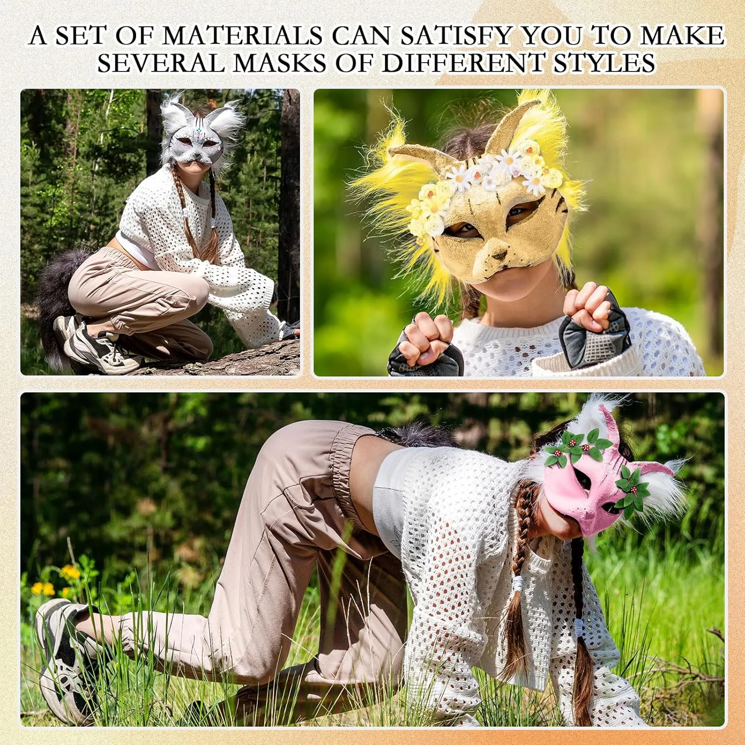 31 Pcs DIY Therian Mask Kit Blank Cat Mask Material Kit Accessories Set for Therian Gear Stuff