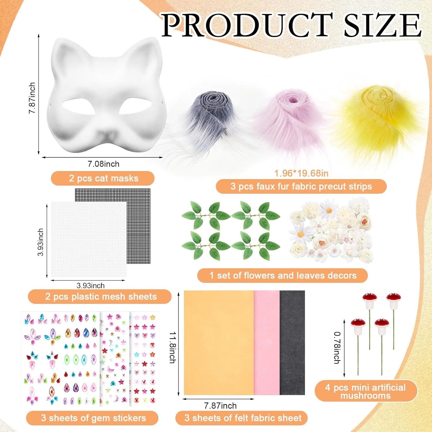 31 Pcs DIY Therian Mask Kit Blank Cat Mask Material Kit Accessories Set for Therian Gear Stuff