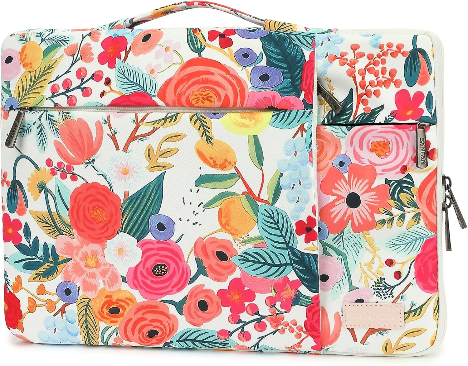 360° Protective 3 Pockets Laptop Sleeve Case Bag with Handle for MacBook Air 15 inch,MacBook Pro 16 inch and 15.6 inch Screen Laptop (Watercolor Flowers)