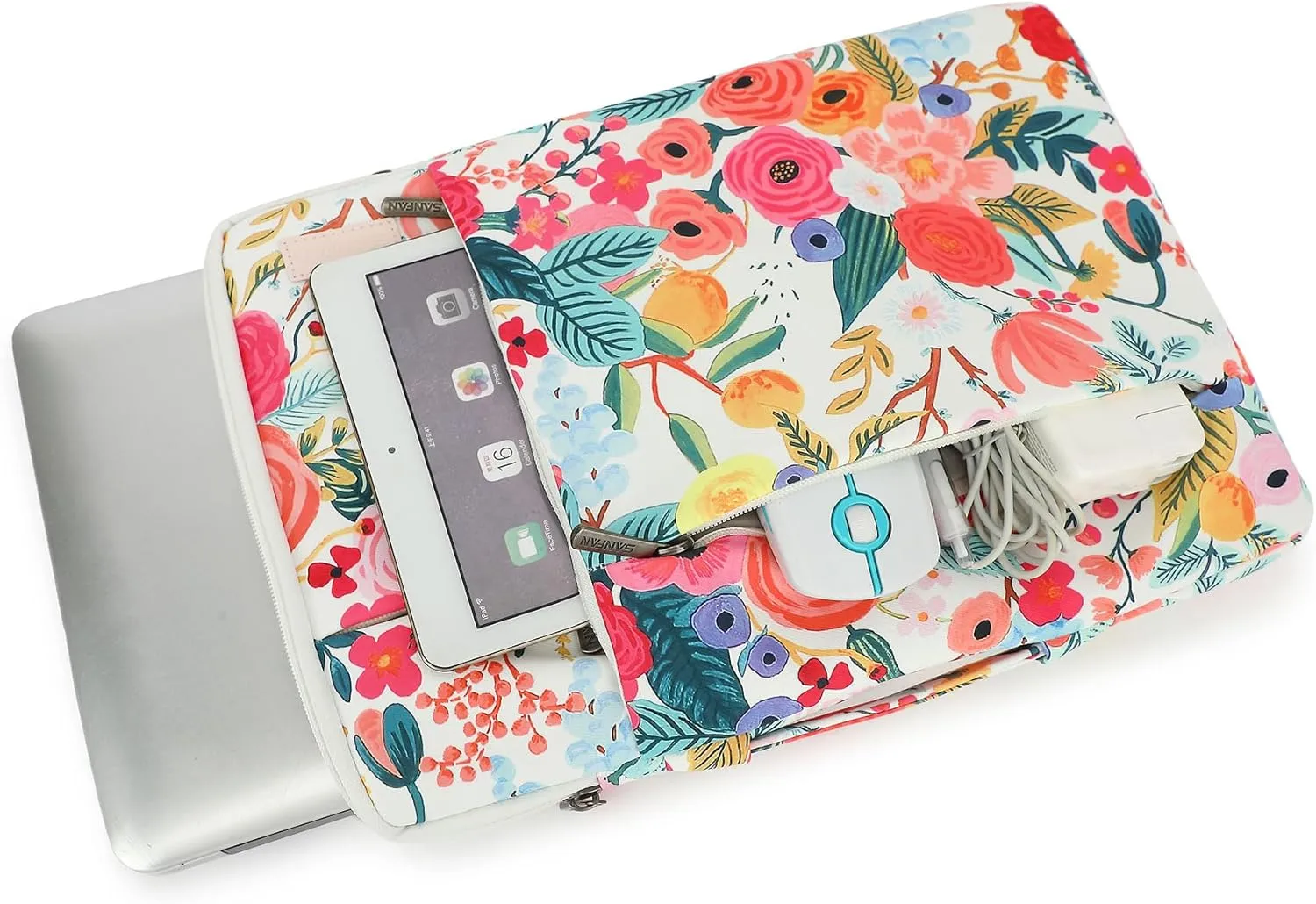 360° Protective 3 Pockets Laptop Sleeve Case Bag with Handle for MacBook Air 15 inch,MacBook Pro 16 inch and 15.6 inch Screen Laptop (Watercolor Flowers)