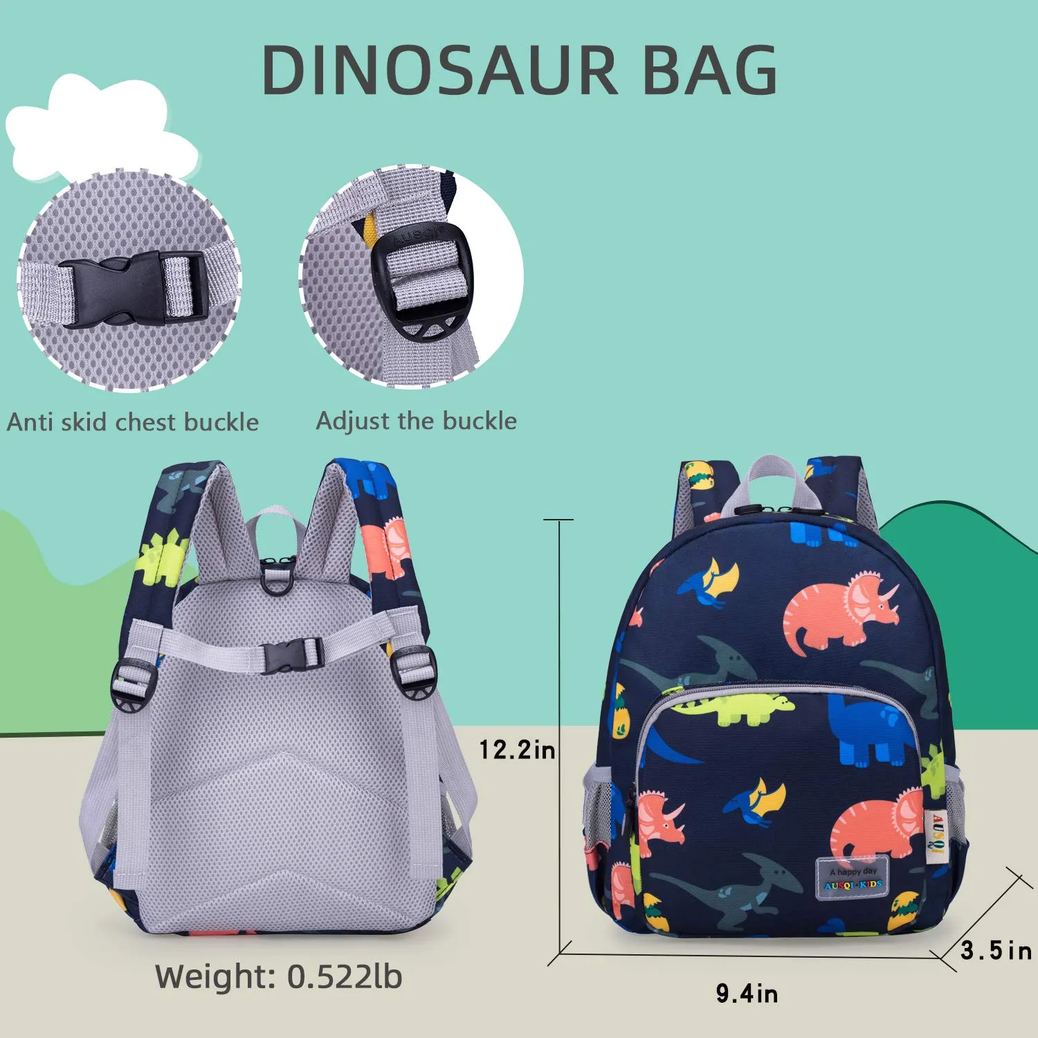 3D Dinosaur Backpack Toddler Backpacks for Boys and Girls Kids Backpack Waterproof Preschool Safety Harness Leash (Deep Blue)
