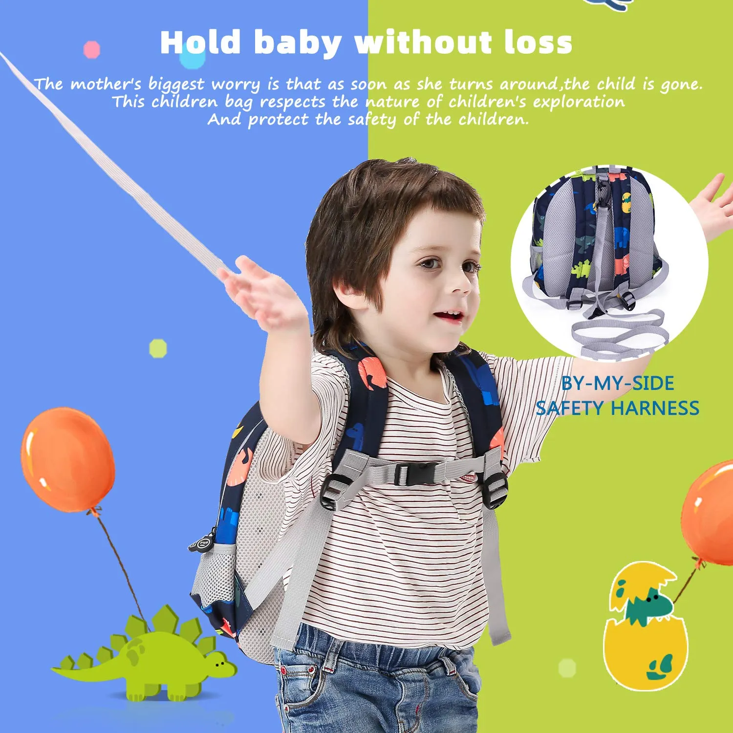 3D Dinosaur Backpack Toddler Backpacks for Boys and Girls Kids Backpack Waterproof Preschool Safety Harness Leash (Deep Blue)