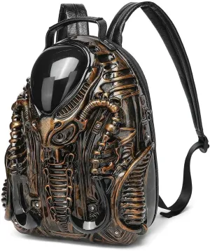 3D Xenomorph Shaped Backpack Steam Punk for Men Women Y2K Personality Travel Handbag PVC Unique Novelty Alien Purse (gold)