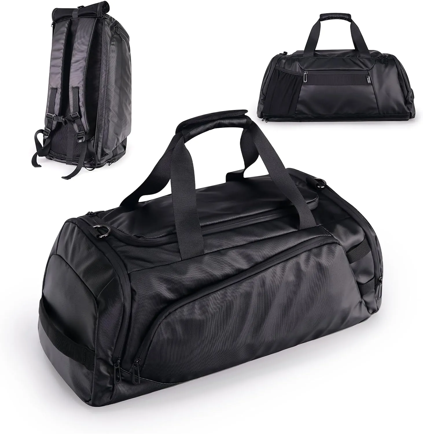 40L Travel Duffle Bag with Shoe Compartment, Waterproof Gym Bag with Multiple Compartments, Black (Basic)