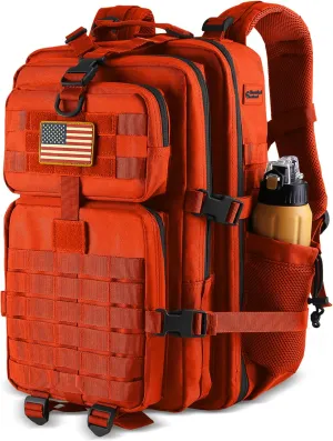45L MOLLE Assault Pack, Tactical Backpack Military Army Camping Rucksack with Bottle Holder, 3-Day Pack Trip w/USA Flag Patch, D-Rings, Orange