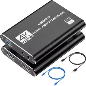 4K HDMI Capture Card for Streaming, Full HD 1080P 60FPS USB 3.0 Cam Link Game Audio Video Capture Card, Work with Camera/Nintendo Switch/Xbox/PS4/PS5/PC/OBS (Black)