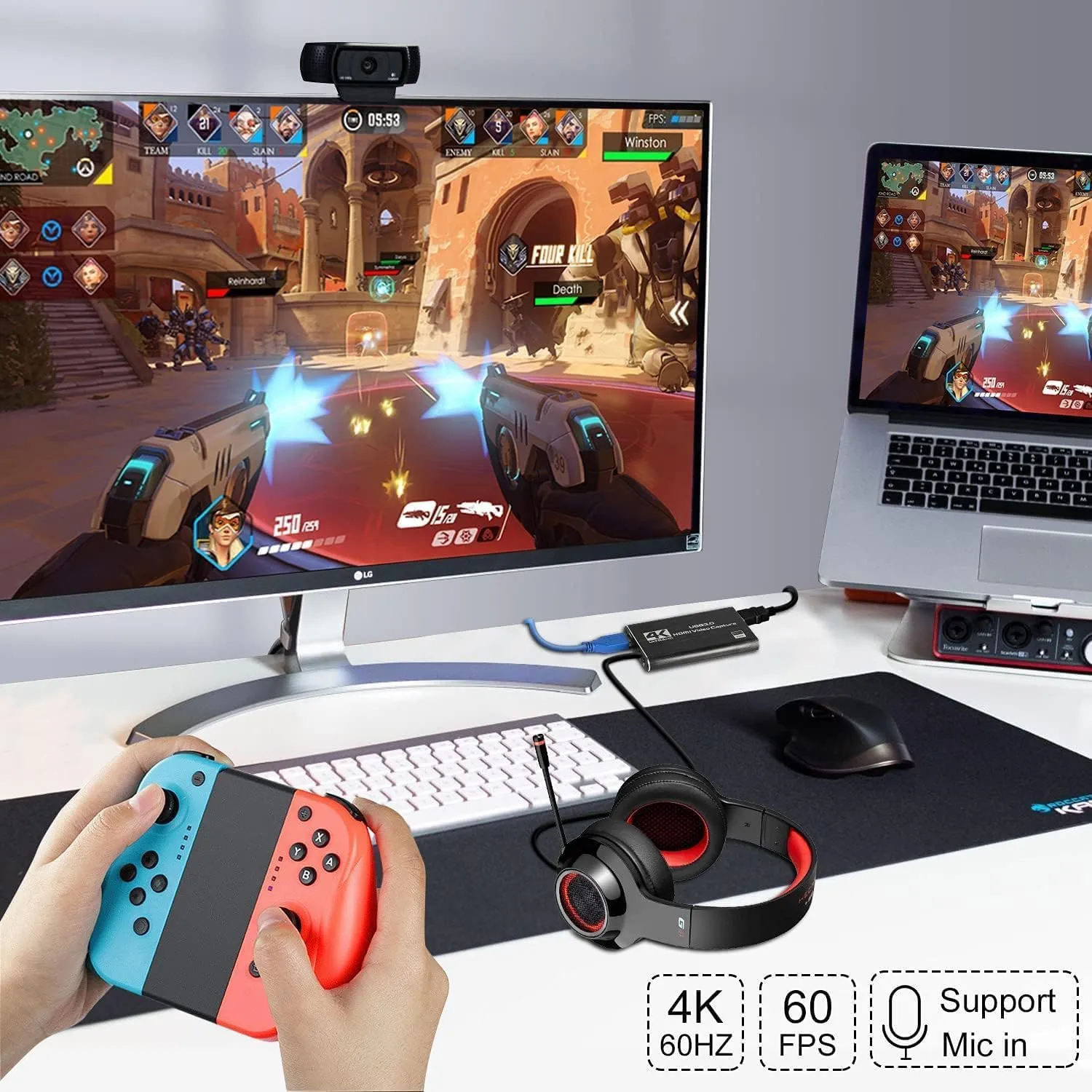 4K HDMI Capture Card for Streaming, Full HD 1080P 60FPS USB 3.0 Cam Link Game Audio Video Capture Card, Work with Camera/Nintendo Switch/Xbox/PS4/PS5/PC/OBS (Black)