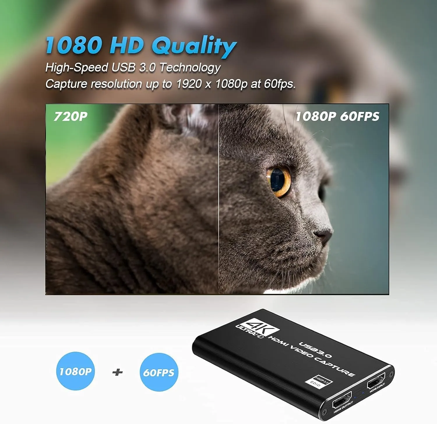 4K HDMI Capture Card for Streaming, Full HD 1080P 60FPS USB 3.0 Cam Link Game Audio Video Capture Card, Work with Camera/Nintendo Switch/Xbox/PS4/PS5/PC/OBS (Black)
