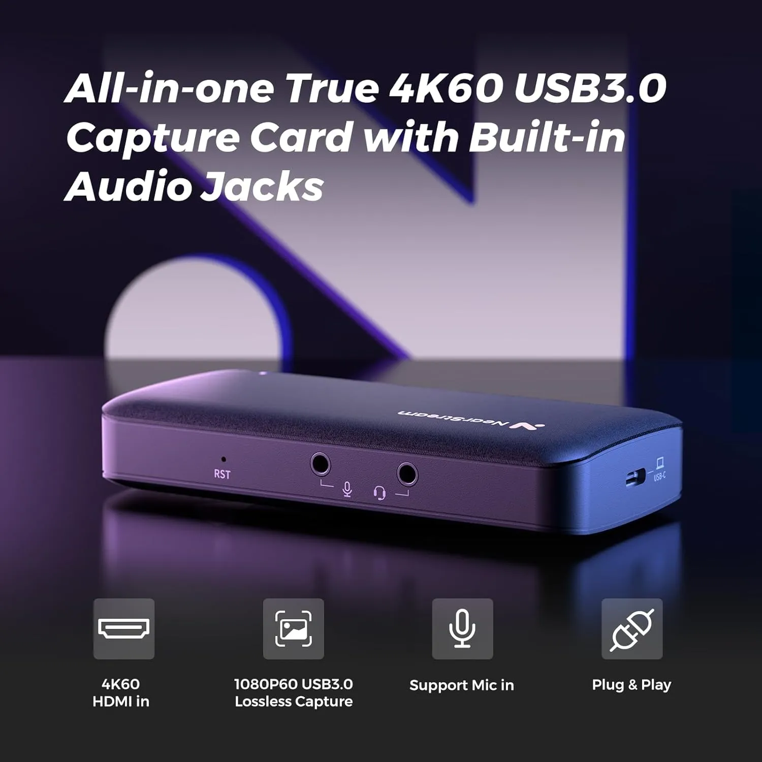 4K HDMI Capture Card, USB 3.0 Video Capture Card for Streaming, Recording in 1080P 60FPS with Ultra-Low Latency, Compatible with PS4/PS5/Switch in OBS, YouTube, Works with PC/Mac (CCD10)