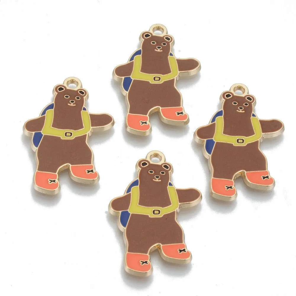 5 Pcs, 34.5x21.5mm, Alloy Enamel Bear Charms, Light Gold