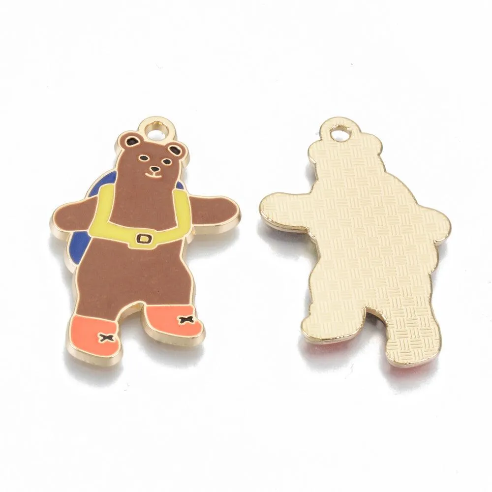 5 Pcs, 34.5x21.5mm, Alloy Enamel Bear Charms, Light Gold