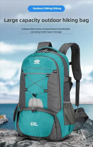 60L Hiking Backpack Large Capacity Waterproof Multifunctional Outdoor Travel Daypack with Shoe Compartment (Black)