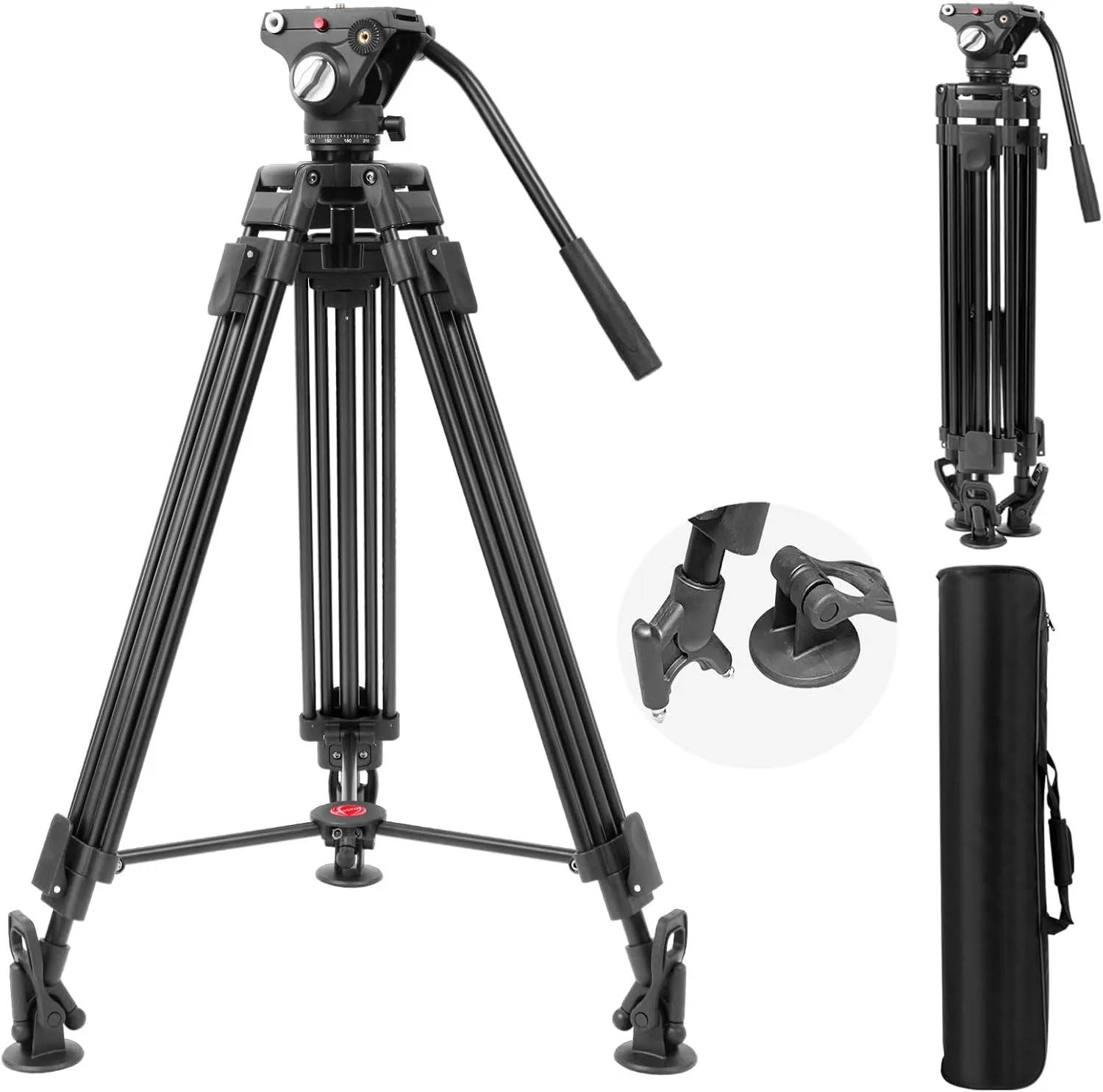 72"/183cm Video Tripod Heavy Duty Tripod with 360° Fluid Head, Professional Aluminum Tall Camera Video Tripods Compatible with Canon Nikon Sony DSLR Camera Camcorder Telescope Bnoculars (Load 33Lb)