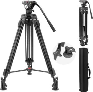 72"/183cm Video Tripod Heavy Duty Tripod with 360° Fluid Head, Professional Aluminum Tall Camera Video Tripods Compatible with Canon Nikon Sony DSLR Camera Camcorder Telescope Bnoculars (Load 33Lb)