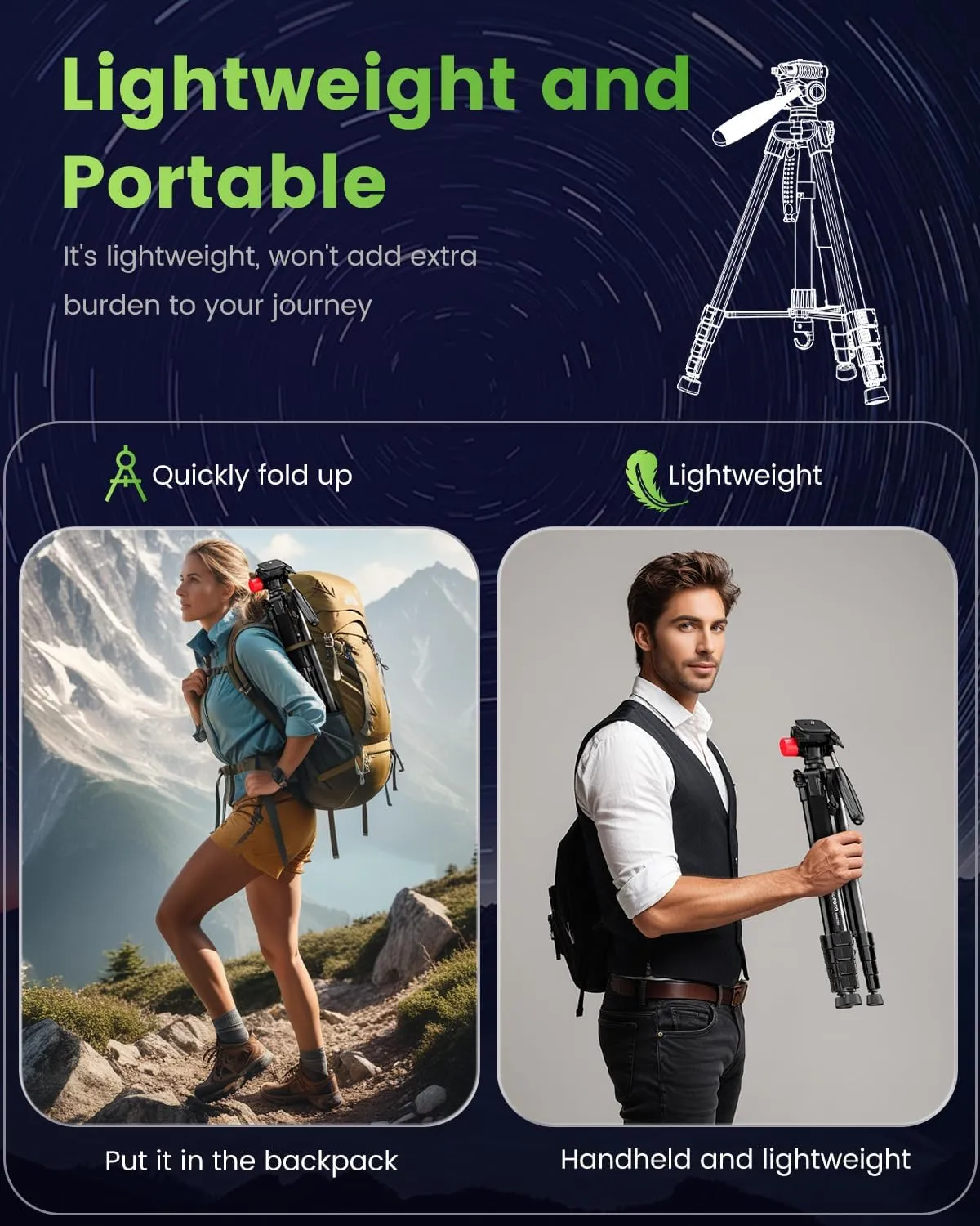 74"-Camera-Tripod, Porfessional Aluminum Heavy Duty Tripod Stand for Mirrorless Camera/DSLR/Cell Phone/Camcorder, with Holder and Travel Bag