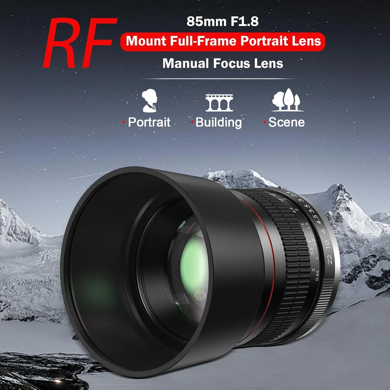 85mm Lens for Canon RF - 85mm f1.8 Portrait Lens Manual Focus(MF) for Canon EOS R/Ra/RP/R3/R5/R5 C/R6/R6 Mark II /R7/R8/R10/R50/R100 Mirrorless Camera (for Canon RF)