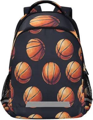 A Basketball with A Black Background Pattern Backpacks Travel Laptop Daypack School Book Bag for Men Women Teens Kids