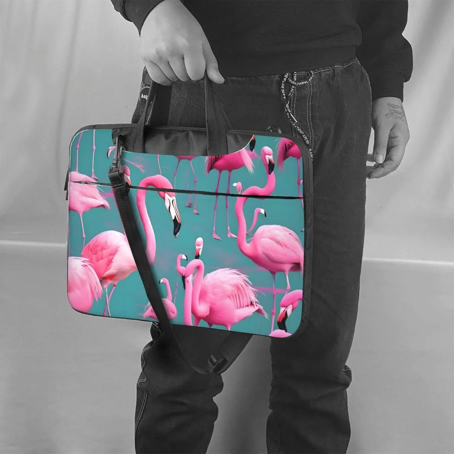 A Flock Of Flamingos Laptop Shoulder Bag,# Ultra Slim And Portable, With Padded Shoulder Strap And Handleã€‚