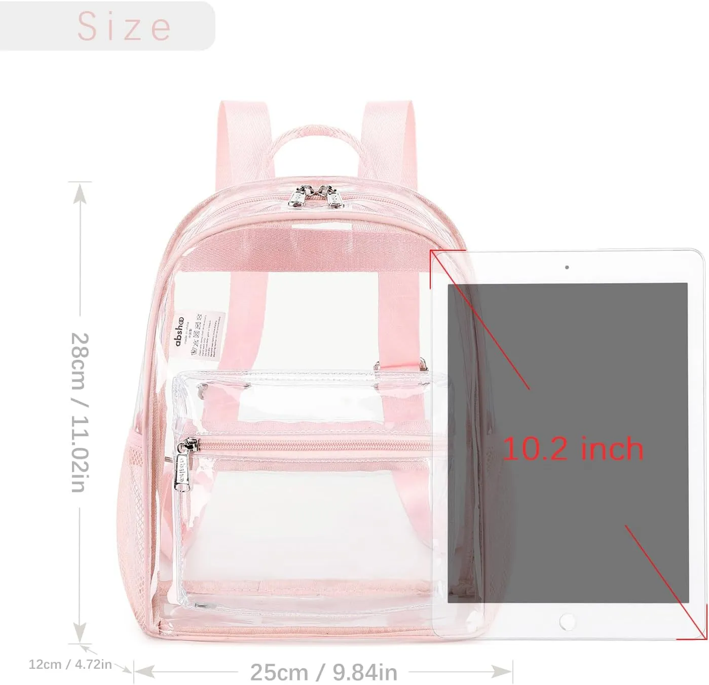 abshoo Clear Mini backpack Stadium Approved 12x12x6 Clear Bag Transparent Small Backpacks (Pink)