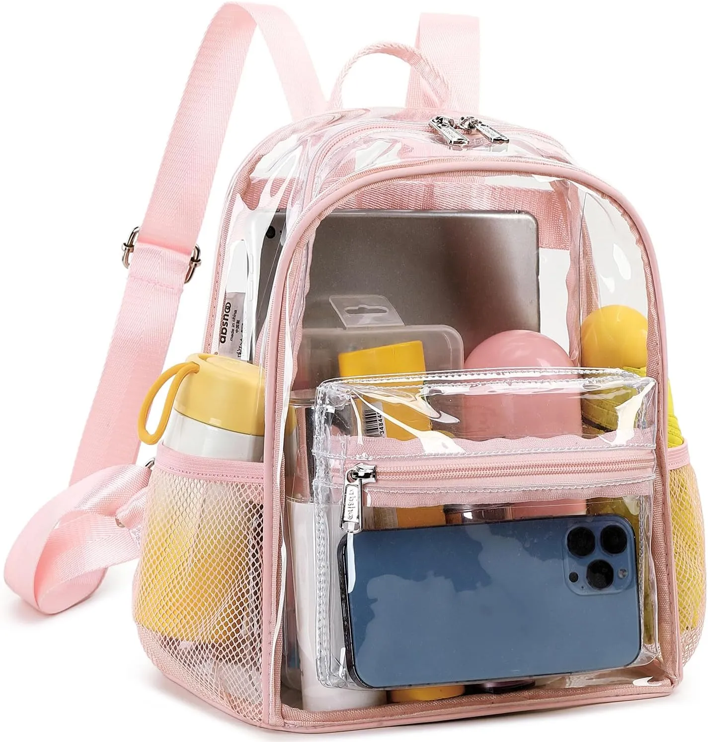abshoo Clear Mini backpack Stadium Approved 12x12x6 Clear Bag Transparent Small Backpacks (Pink)