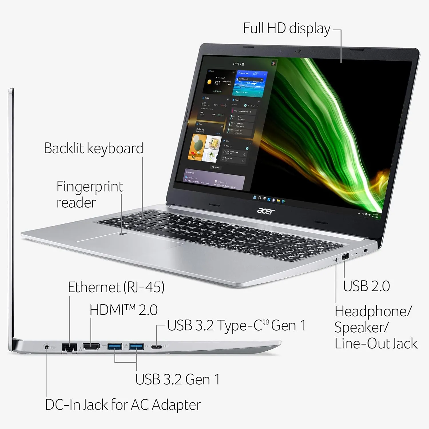 Acer Aspire 5 A515-46-R3CZ Slim Laptop | 15.6" Full HD IPS | AMD Ryzen 7 3700U Quad-Core Mobile Processor | 8GB DDR4 | 256GB NVMe SSD | WiFi 6 | Backlit KB | Fingerprint Reader | Windows 11 Home