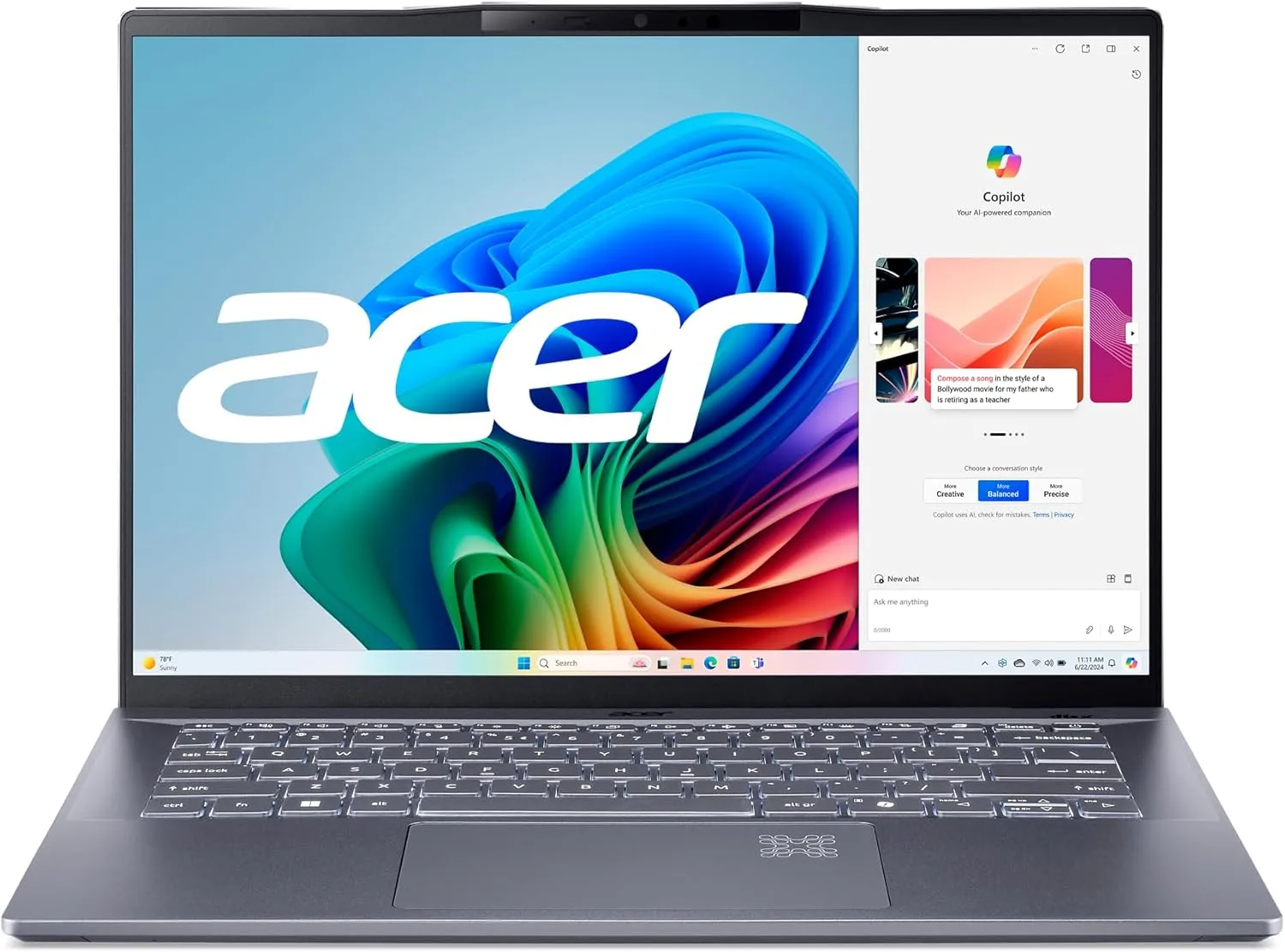 acer Swift 14 AI Copilot  PC | 14.5" 2.5K 120Hz Display | Unlock AI Experiences | Snapdragon X Plus 10-Core Processor | 16GB LPDDR5X | 1TB Gen 4 SSD | Wi-Fi 7 | Windows 11 Home | SF14-11-X128