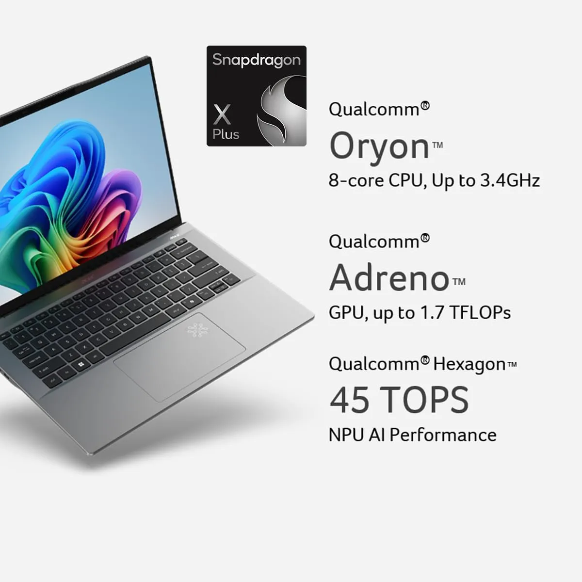 acer Swift Go 14 AI Copilot  PC | 14.5" 2.5K 120Hz Display | Unlock AI Experiences | Snapdragon X Plus 8-Core Processor | 16GB RAM | 1TB Gen 4 SSD | Wi-Fi 7 | Windows 11 Home | SFG14-01-X006