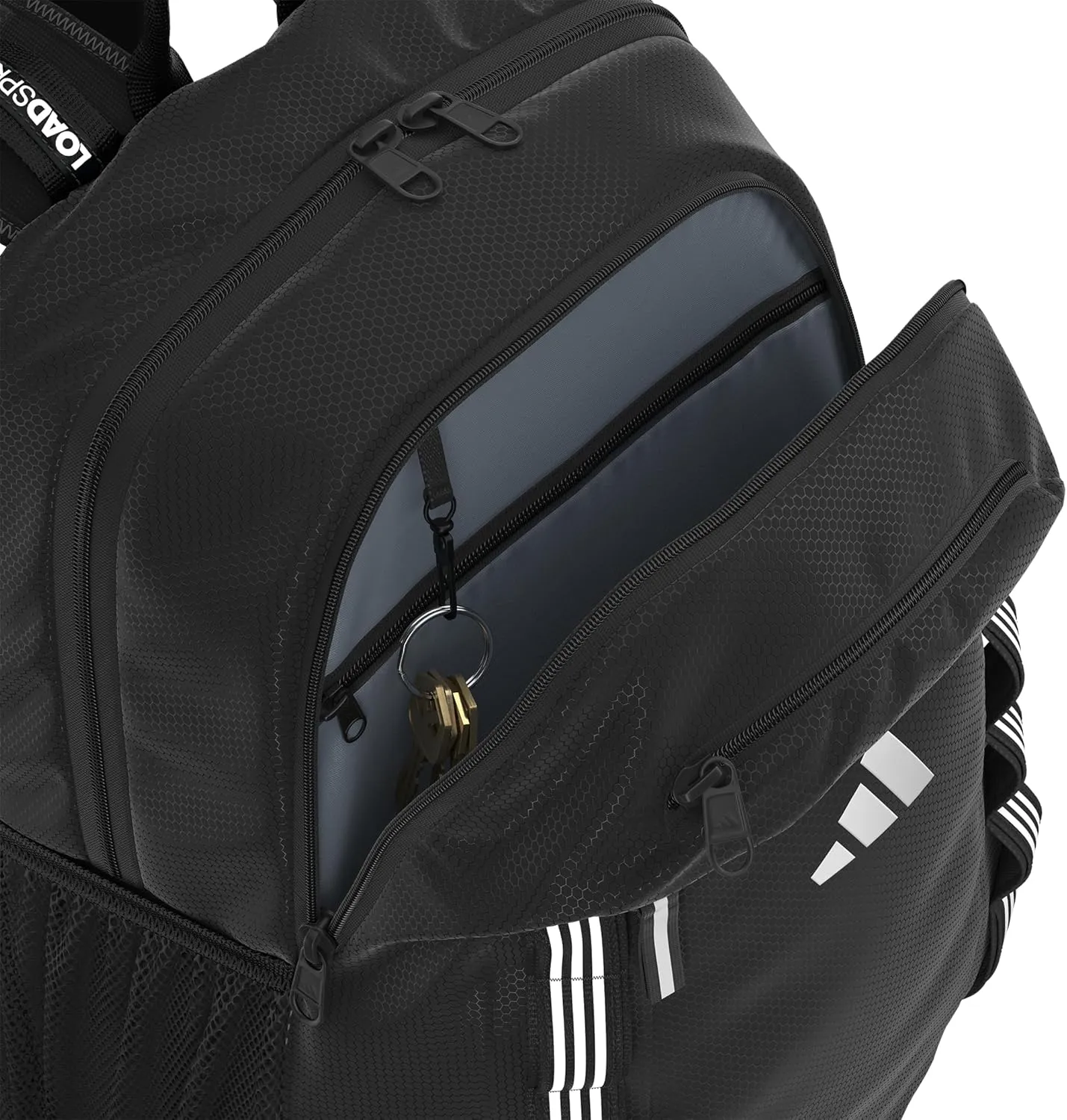adidas Excelerator Backpack with Laptop Sleeve, Sport Bag for Men and Women, Black/White 3 Stripe Webbing, One Size