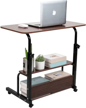 Adjustable Height Mobile Computer Desk for Small Space Rolling Writing with Wheels Corner Home Office Study Portable Bedrooms Work Desk Standing Desk Sizes 31.5X15.7 Inches Brown