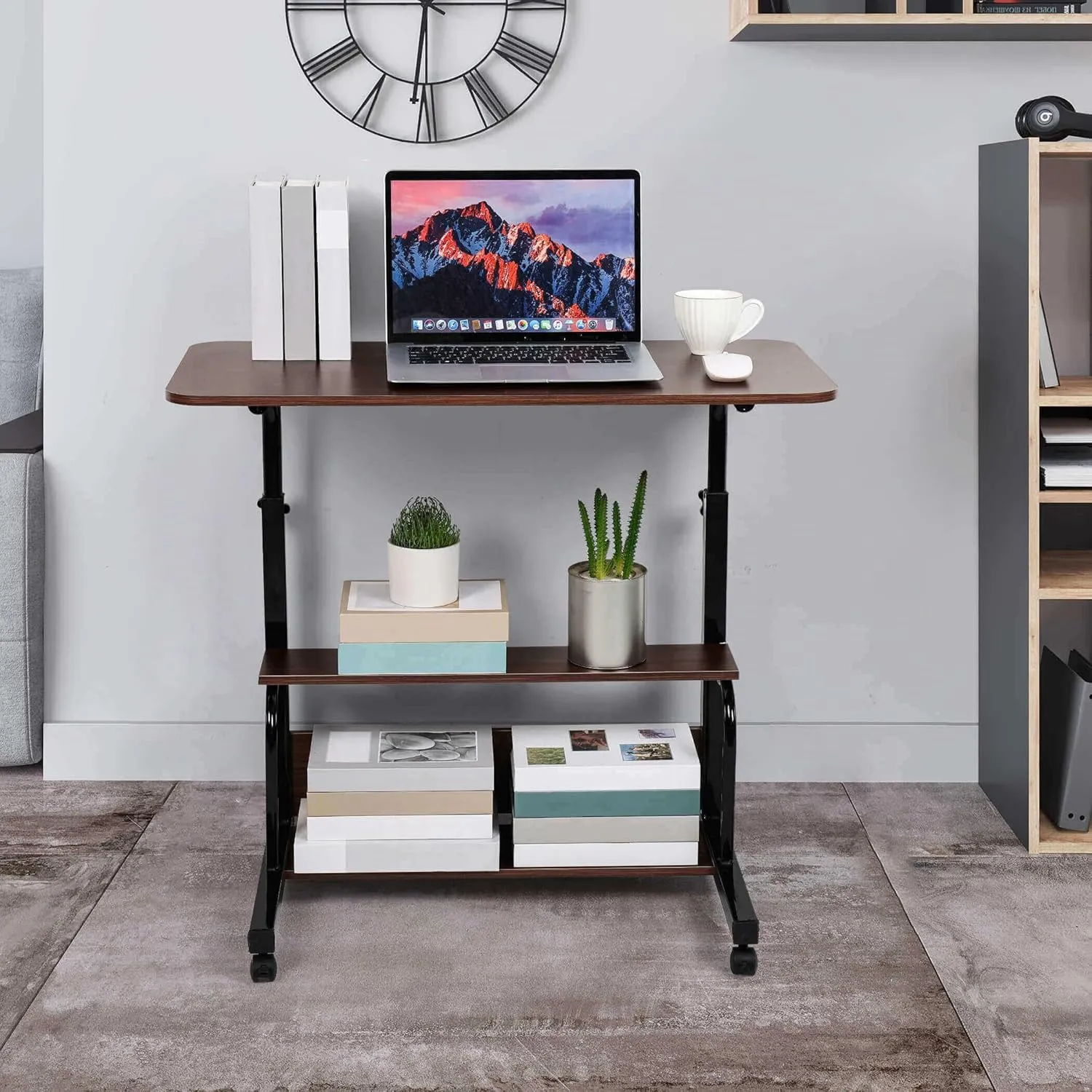 Adjustable Height Mobile Computer Desk for Small Space Rolling Writing with Wheels Corner Home Office Study Portable Bedrooms Work Desk Standing Desk Sizes 31.5X15.7 Inches Brown