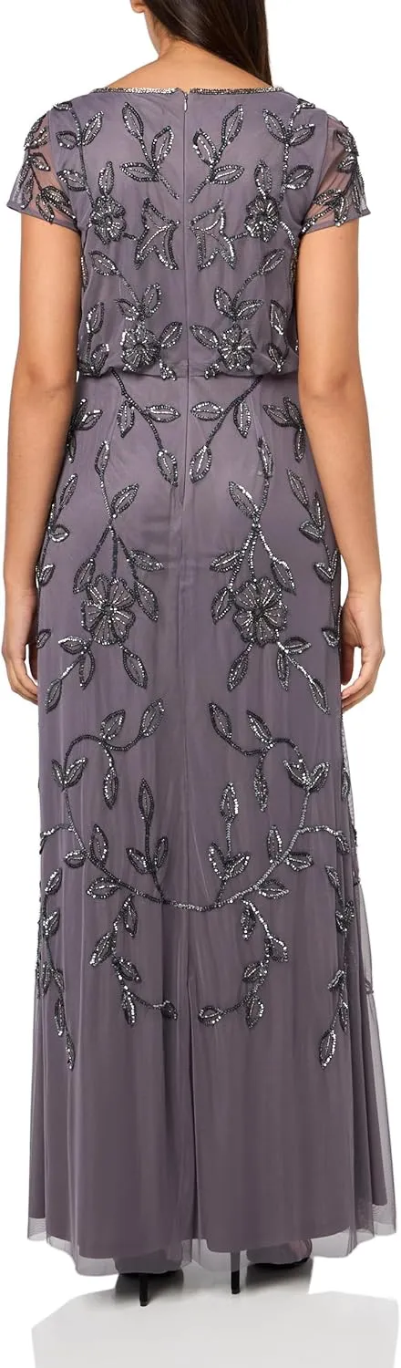 Adrianna Papell Women's Blouson Beaded Long Dress