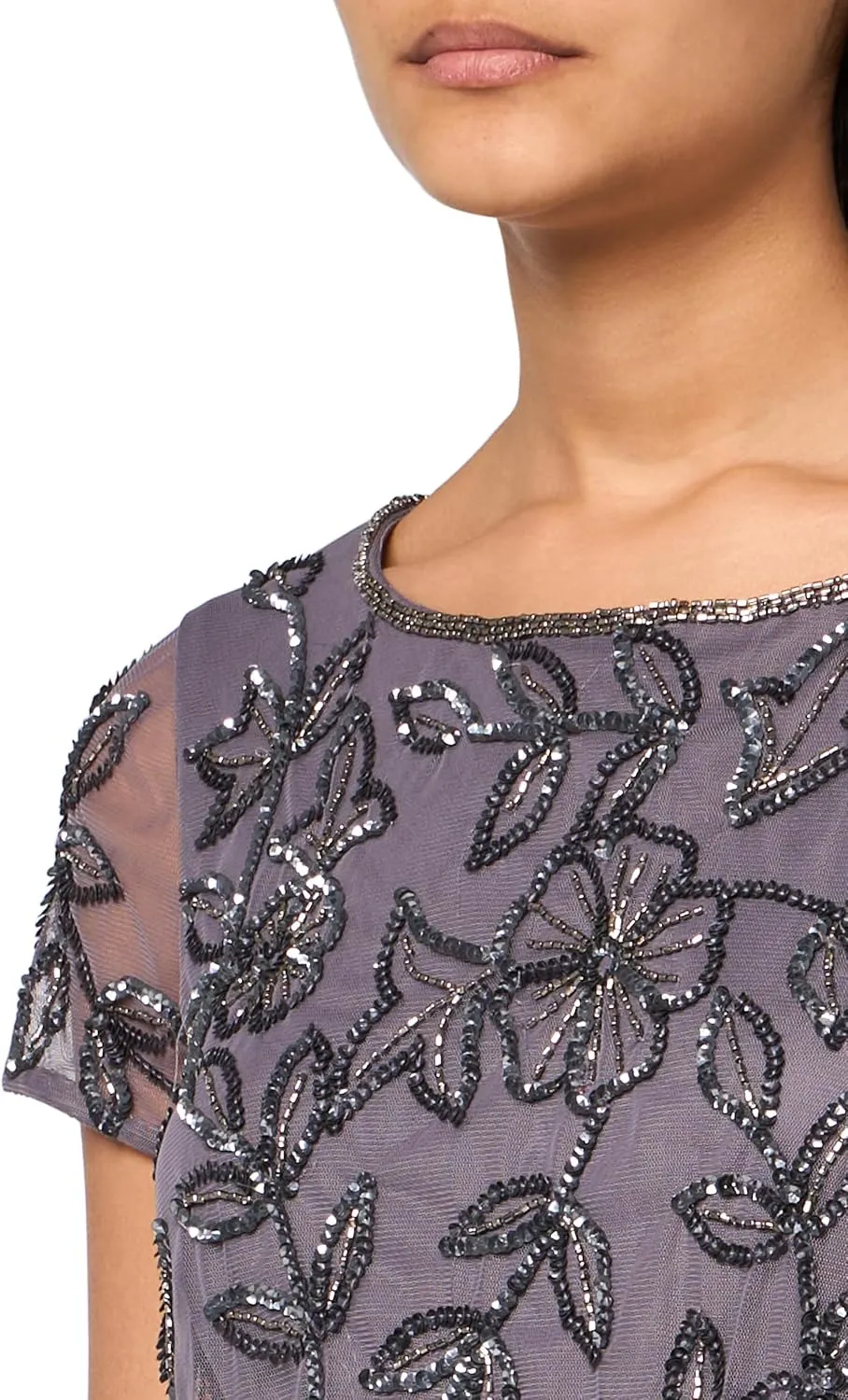 Adrianna Papell Women's Blouson Beaded Long Dress