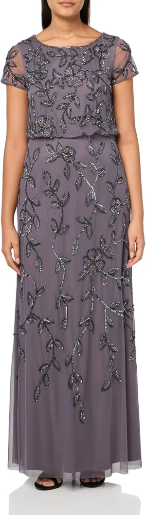Adrianna Papell Women's Blouson Beaded Long Dress