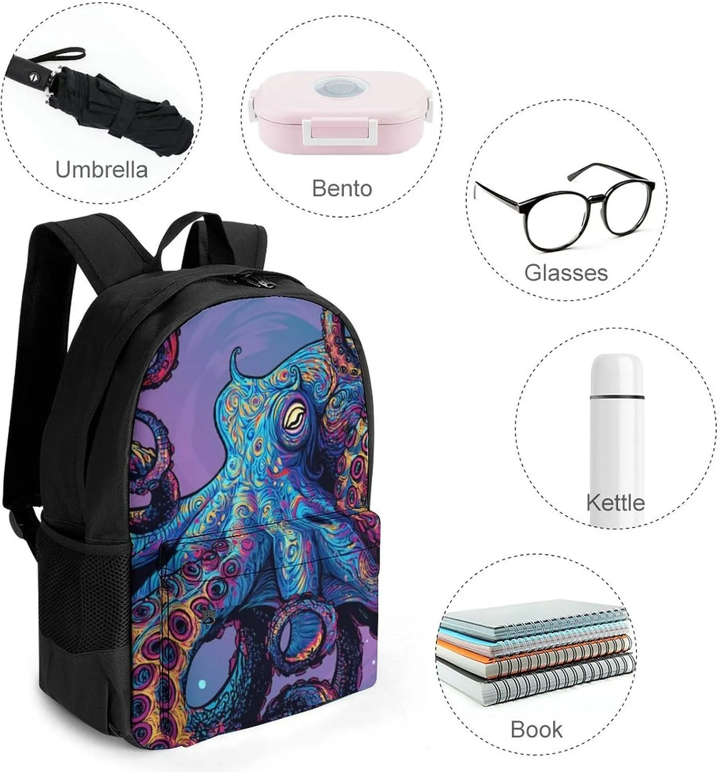 Adults Lightweight Octopus Art Rucksacks Large Capacity Bookbag With Adjustable Shoulder Straps for Trekking Outdoors Bicycle