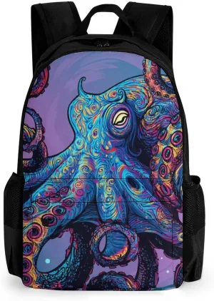 Adults Lightweight Octopus Art Rucksacks Large Capacity Bookbag With Adjustable Shoulder Straps for Trekking Outdoors Bicycle