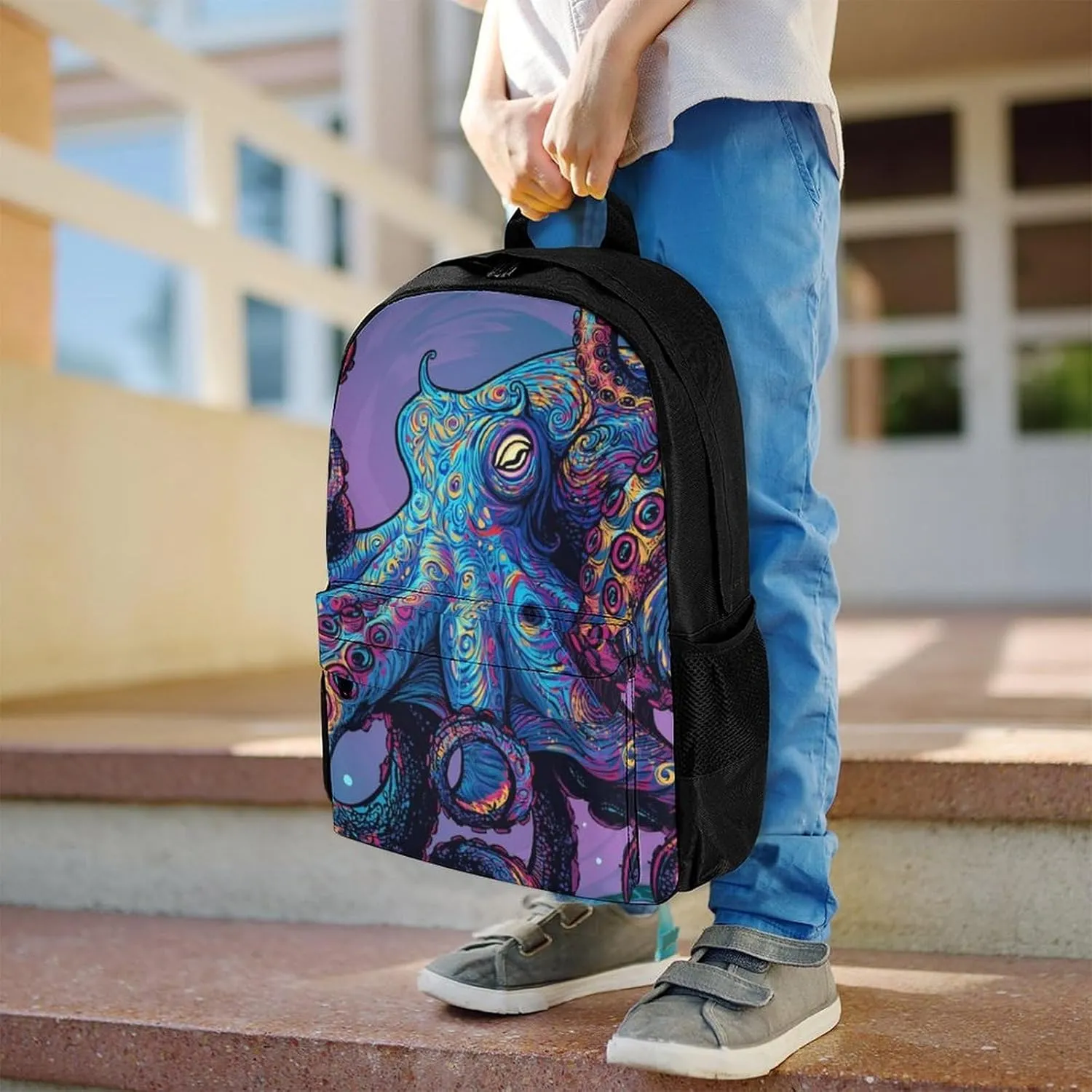 Adults Lightweight Octopus Art Rucksacks Large Capacity Bookbag With Adjustable Shoulder Straps for Trekking Outdoors Bicycle