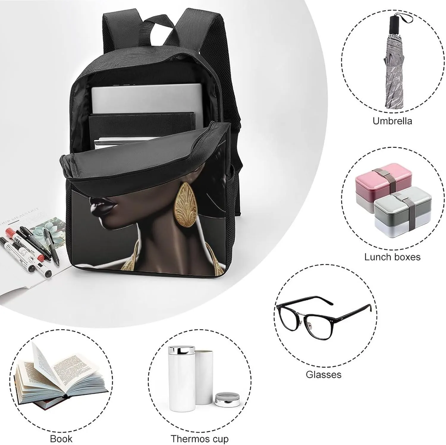 African American Black Woman Backpack with Adjustable Straps, Suitable for Travel Picnics Activities