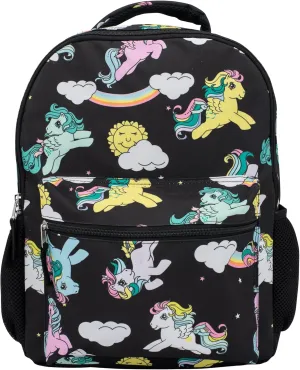 AI ACCESSORY INNOVATIONS My Little Pony Backpack 16” Backpack With Front Pocket for Girls, MLP Allover Print Bookbag Featuring Rainbow Dash, Fluttershy, Melody, and Twilight Sparkle, Black
