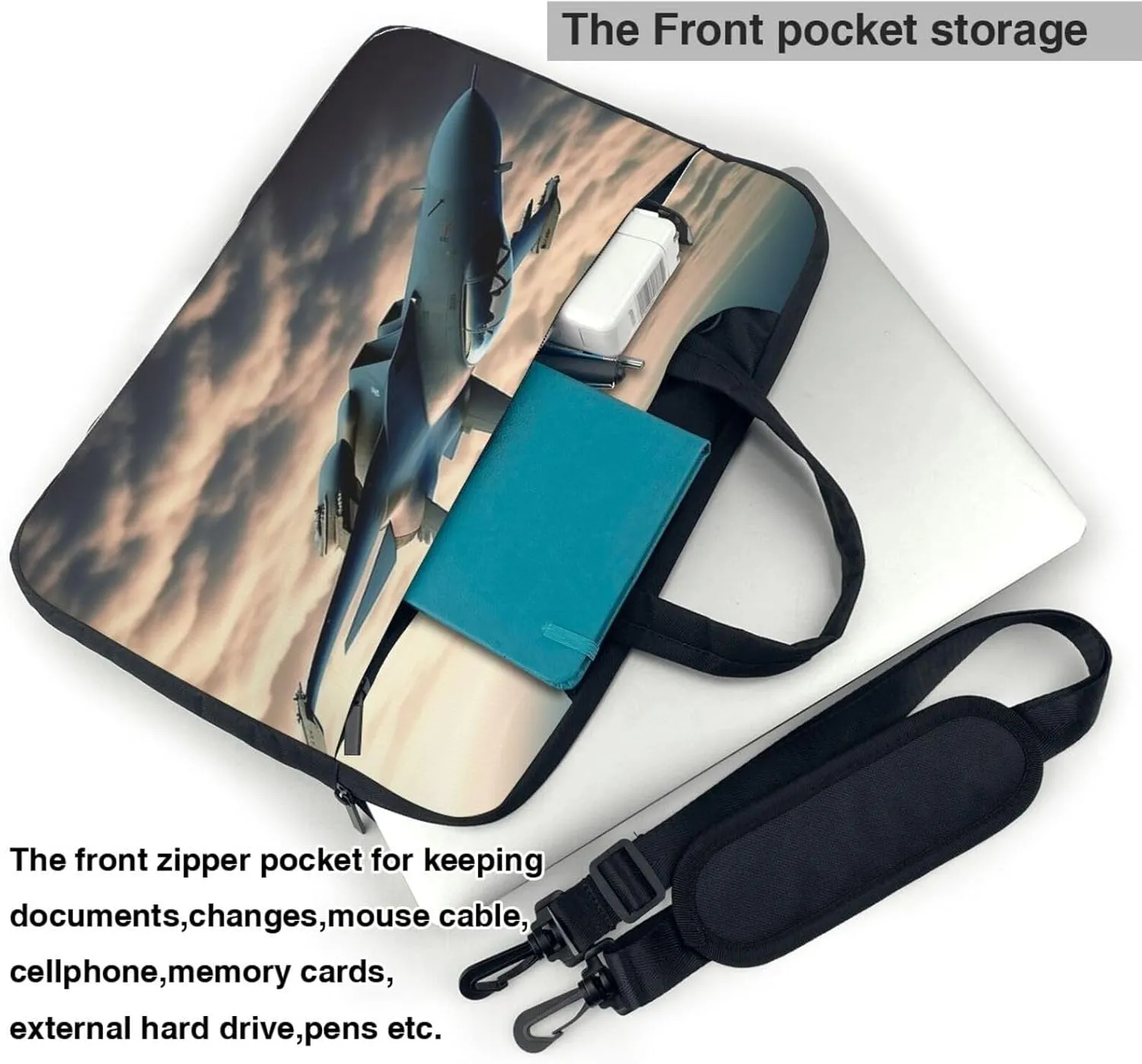 Aircraft Fighter Jets Print Laptop Shoulder Bag With Shoulder Strap Briefcase Slim Computer Bag For Women Men