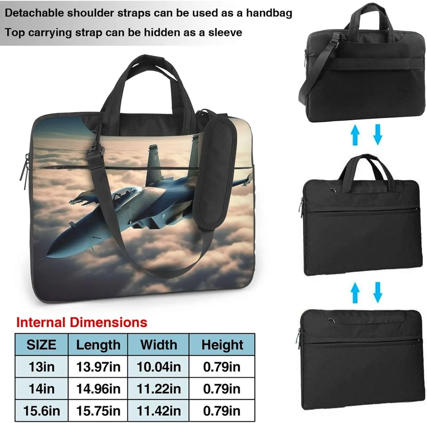 Aircraft Fighter Jets Print Laptop Shoulder Bag With Shoulder Strap Briefcase Slim Computer Bag For Women Men